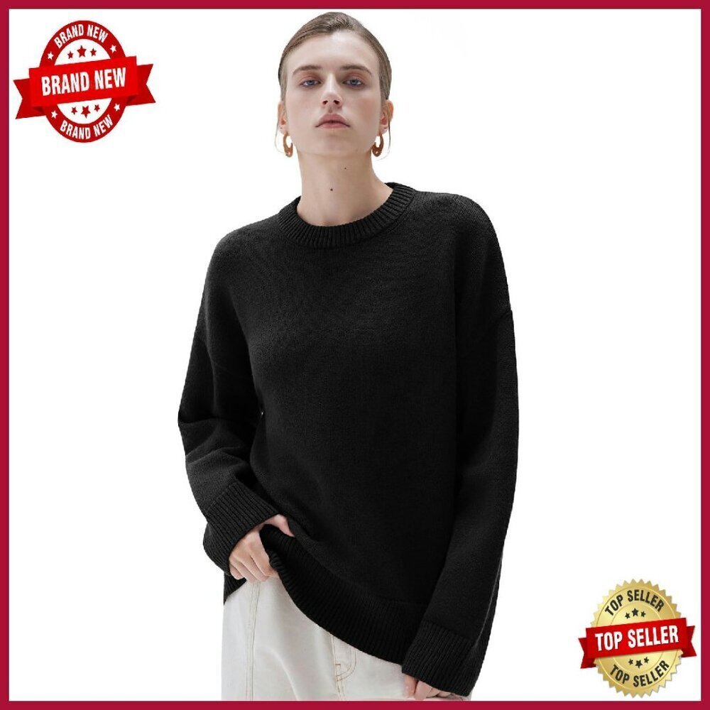 Oversized Cashmere Blend Pullover Sweater Cozy Long Sleeve Crew Neck